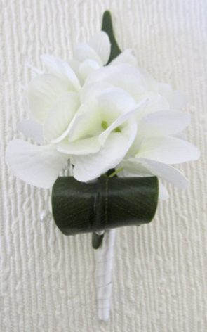 Hydrangea Buttonhole with Real Touch Fiscus Leaves